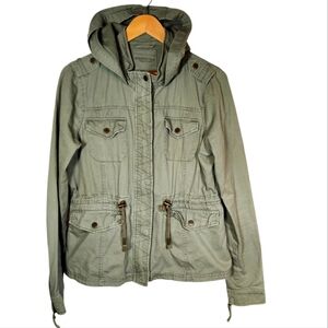 Aeropostale Army Green Utility Military Jacket Indie Slouchy Hood Cargo Grunge L